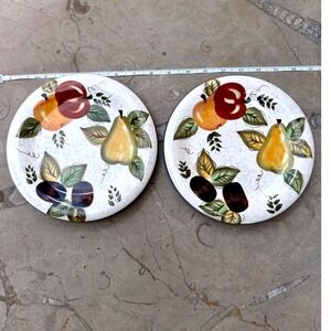 Vintage Fruit Hand Painted Ceramic Dinner Plates Set 2 Multicolor Oneida Italian
